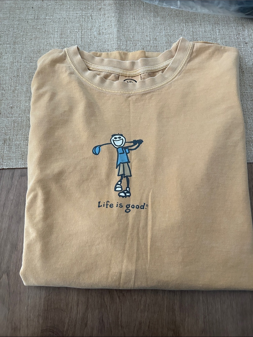 Life Is Good Mustard Short Sleeve Tee with Golfer Graphic